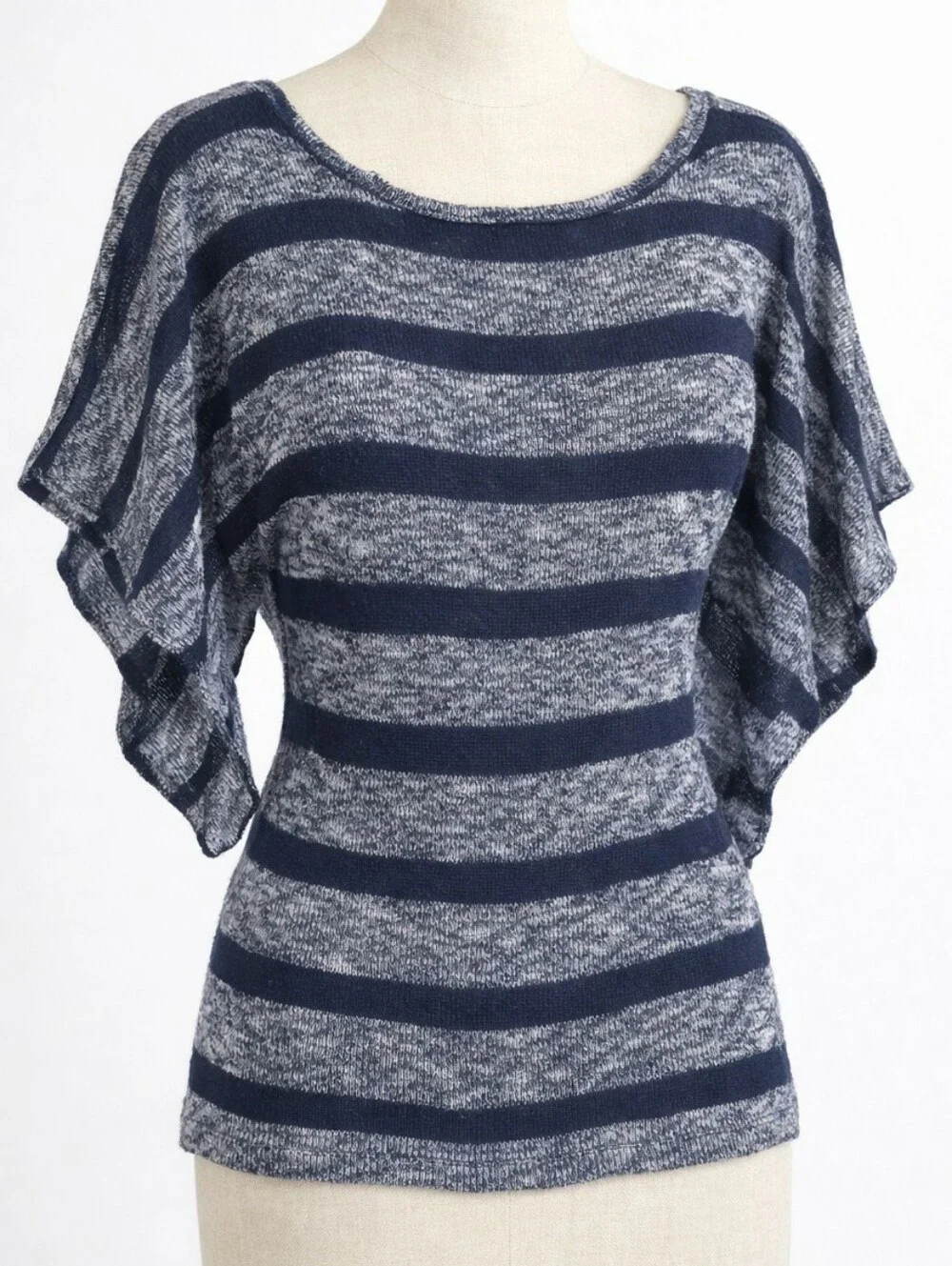 Vintage 90s Papaya Navy White Stripe Knit Top Angel Butterfly Sleeves | SMALL